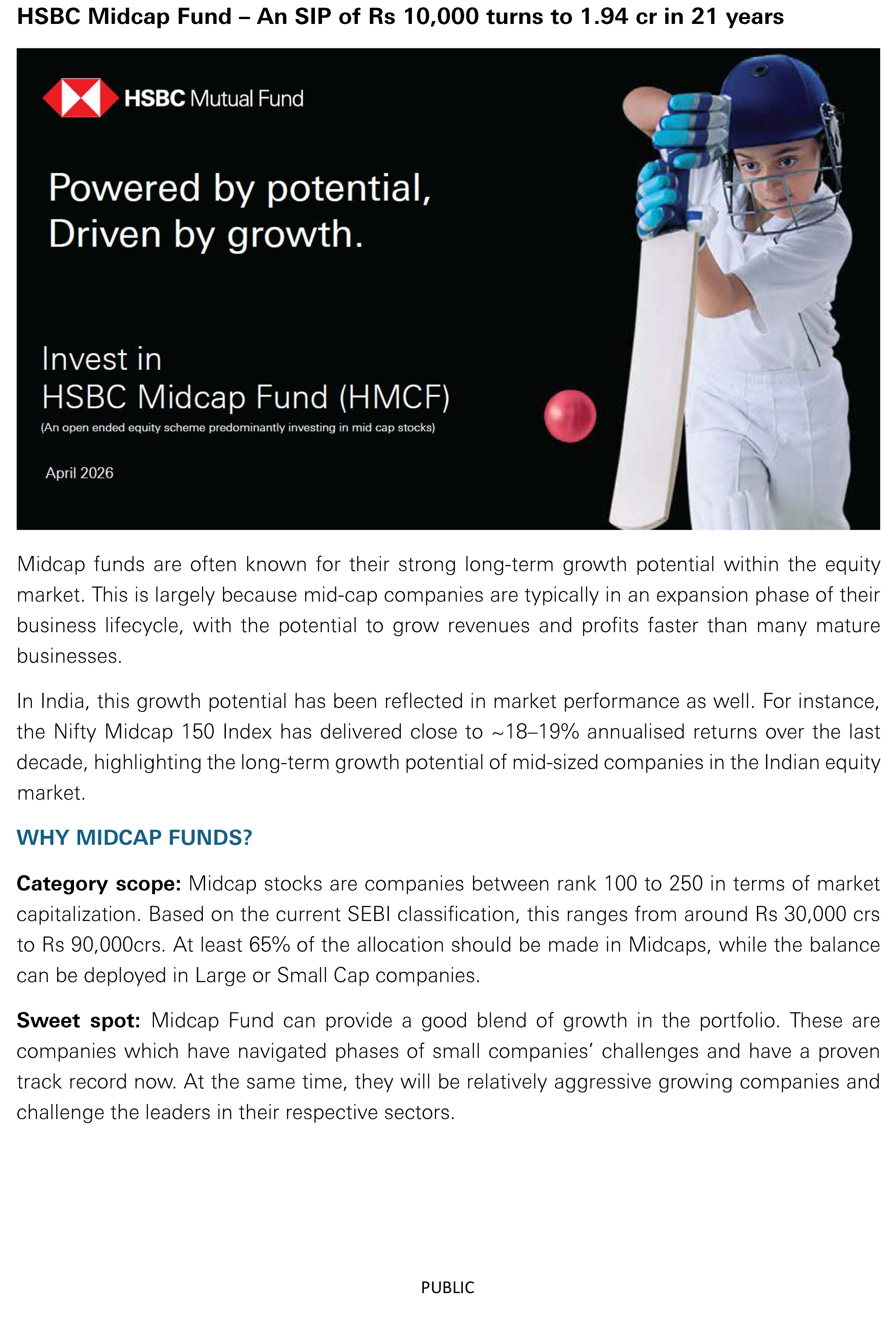 HSBC Midcap Fund - An SIP of Rs 10000 turns to 1.94 cr in 21 years